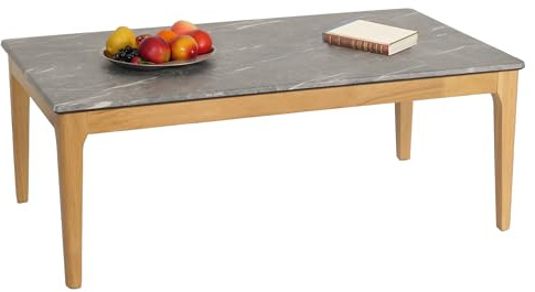 Mendler Couchtisch HWC-M55 46x120x70cm Marmor/Stein-Optik helle Beine | Beistelltisch, Sofatisch, Massiv-Holz, HDF, Laminat, Melamin