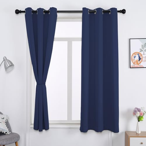 WUXXIANG Tende per Interni Oscuranti 60 x 170 cm Termica Isolante, 100% Poliestere, Tenda Oscurante Camera da Letto Tende Soggiorno, Set da 2 Pannelli, per Casa Soggiorno e Salotto, Blu Scuro