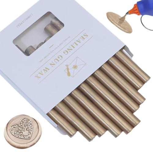 sello de cera barras, Ioggtser 10 Piezas Pistola de Pegamento Sello de Cera Palillo para Sello de Cera, Sello de Cera Sticks para Pistola de Pegamento, para Invitaciones (Champagne Gold)