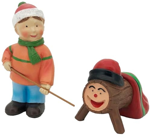Acan Tradineur - Set de 2 Figuras Pastor niño y Tió para Belén - Estilo Naïf - Fabricado en Marmolina - Adorno Divertido para Nacimiento, Navidad, decoración Tradicional - 10 cm