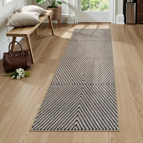 Collive Easy Jute-Läufer für den Außenbereich, 1,8 m, waschbar, modern, geometrisch, Küchenteppich, Läufer für Flur, Bauernhaus, rutschfest, gewebt, neutral, für drinnen und draußen, Matten für