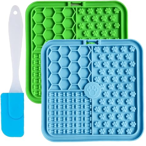 Licky Mats per cani e gatti, 100% per uso alimentare, per cani e gatti, tappetino per alimenti senza BPA, facile da pulire, tappetino per leccare animali domestici con ventose, confezione da 2 con 1