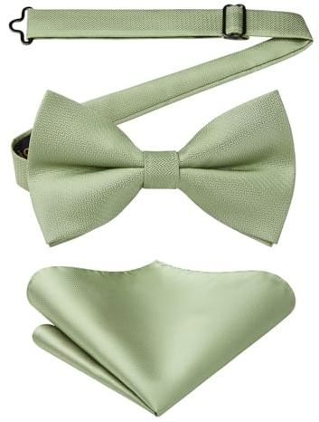 Enlision Herren Fliege Salbei Grün Vorgebunden Fliege mit Einstecktuch Set Einstellbar Elegante Hochzeit Business