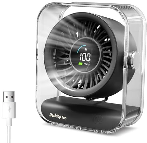 Dreamhigh® Ventilatore USB, Mini Ventilatore Portatile con Display LED, 6 Velocità, Ventilatore da Tavolo Ultra Silenzioso (15dB) per Scrivania, Casa e Ufficio, Grigio (Alimentato via USB)