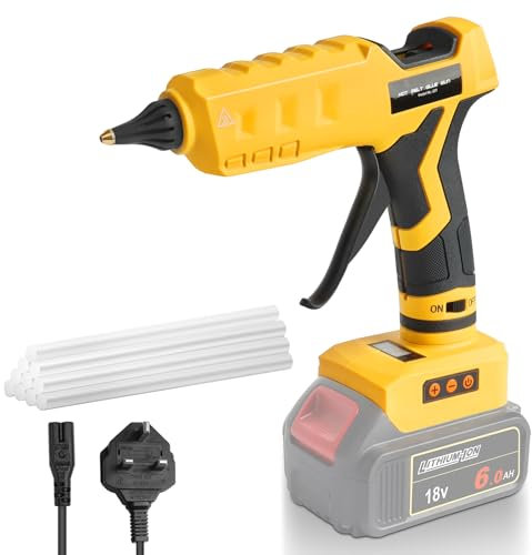 QUPPER 100W Cordless Hot Glue Gun Compatible with Dewalt 18V Battery – Includes 10x11mm Glue Sticks, Drip-Free Nozzle & LED Temperature Display, for DIY, Crafts & Quick Repairs (Battery Not Included)