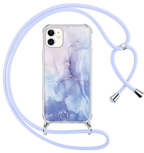 ZhuoFan Handykette Handyhülle für iPhone 12 Pro/iPhone 12 Hülle mit Band, Transparent Aesthetic Marmor Muster Schutzhülle, Silikon + Schwer PC mit Kordel zum Umhängen Necklace Lanyard Case, 07