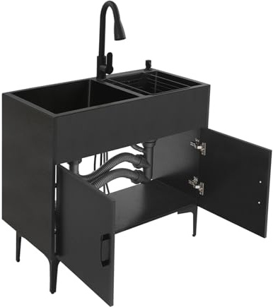 Fregadero, fregadero de cocina 81x43x78cm fregadero de lavandería con armario, fregadero con grifo extraíble y armario, fregadero de cocina independiente para cocinas, restaurantes, tiendas de postres