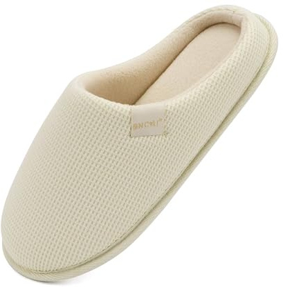 ONCAI Pantoufles Femme Dessus en Motif Waffle de Shake Polaire de Fausse Fourrure 2026 Hiver Chaussons Mousse à Mémoire Coussinée Semelle Antidérapante en Caoutchouc Blanc Cassé Taille 38