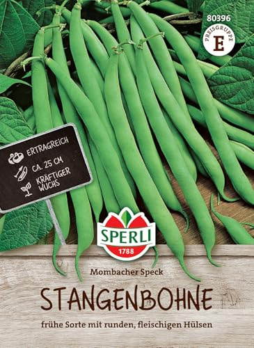 Sperli Stangenbohnensamen Mombacher Speck 80396 – 25 cm lange Hülsen kräftiger Wuchs - ideal als Sichtschutz – Gemüsesamen, Pflanzen Samen, Saatgut