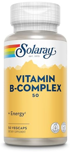 SOLARAY® B complex 50. 50 VegCaps. Las Vitaminas B contribuyen al normal funcionamiento del sistema nervioso. Sin gluten. Apto para veganos.