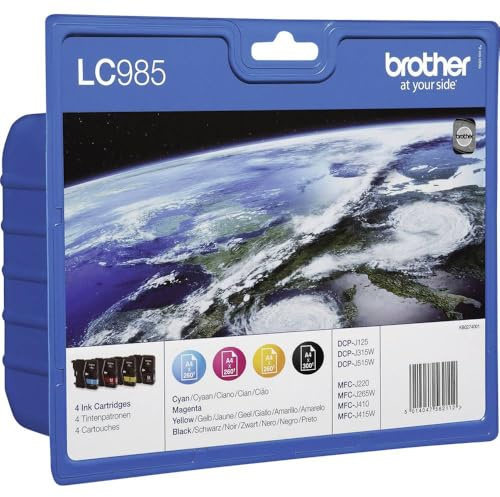 Brother LC985 Value Pack Original Tintenpatronen (für Brother DCP-125C, DCP-140W, DCP-315W, DCP-515W, MFC-J220, MFC-J265W, MFC-J410, MFC-J415W) CMYB 4 PACK Multi-pack