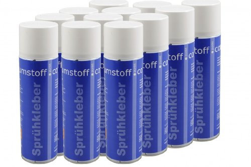 12 Dosen Sprühkleber a 500ml Dose, kräftiger Kleber Spraydose mit Dosierventil, geruchsarm und transparent