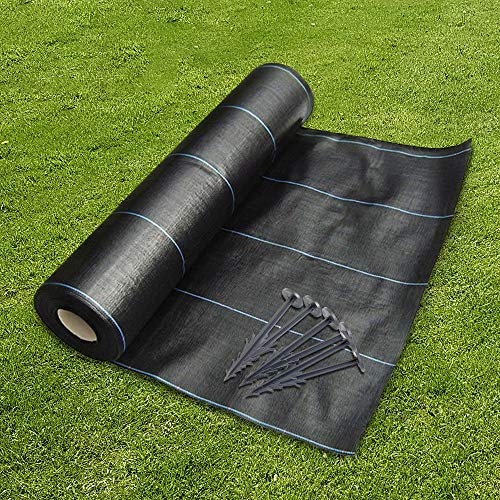 GroundMaster 3m x 10m Heavy Duty Weed Control Fabric Ground Cover Membrane + 20 Pegs