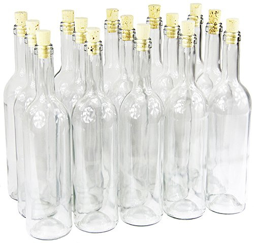 Botella de vino de 750 ml, con o sin corcho, vacía. 3 colores, Weiß, 32 Stk. mit Korken