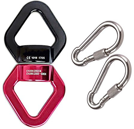 JIAMEIYI Dispositivo di Rotazione Lega di Alluminio di Sicurezza Esterna all'aria Aperta Rotazione a 360 ° Rotante Swing Spinner Rope Girevole 30KN Rotore di arrampicata con 2 Moschettoni(Nero-Rosso)