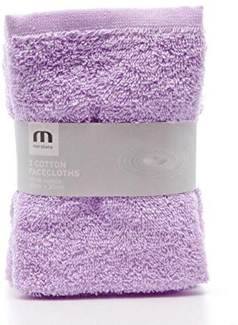 Meridiana Super Soft 100% Cotton Family Washcloths. Machine Washable. Lavender. 3 Pack. 30cm x 30cm