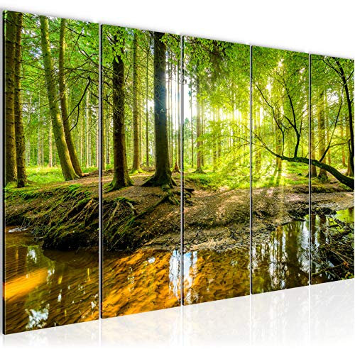 Runa Art Wandbild XXL Wald Landschaft Schlafzimmer Wohnzimmer 200 x 80 cm Grün 5 Teilig - Made in Germany - 611755a