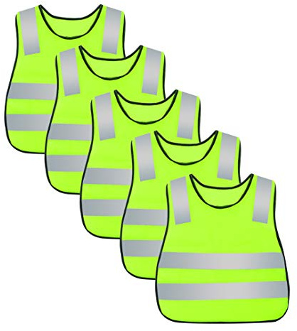 AIEOE 5 delar säkerhetsväst för barn, reflekterande västar med hög synlighet, säkerhetsvästar med elastiska band för löpning, cykling, jogging, Neon gul (5 stycken), One Size