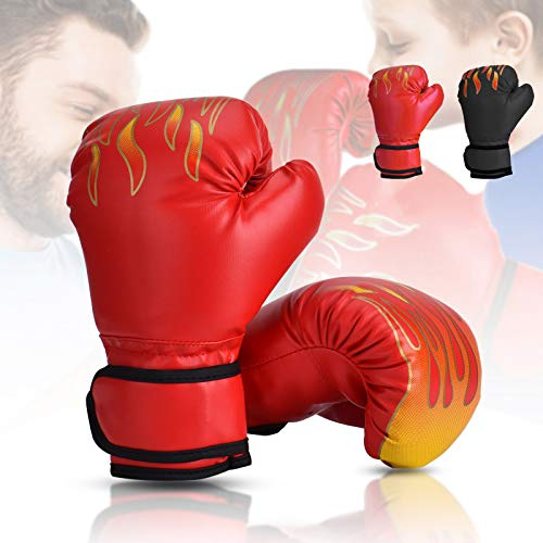 Wuudi Kinder Boxhandschuhe, 6 OZ Box-Handschuhe Trainingshandschuhe für Kinder von 3-10 Jahre Training Gloves zum Muay Thai, Kickboxen Rot