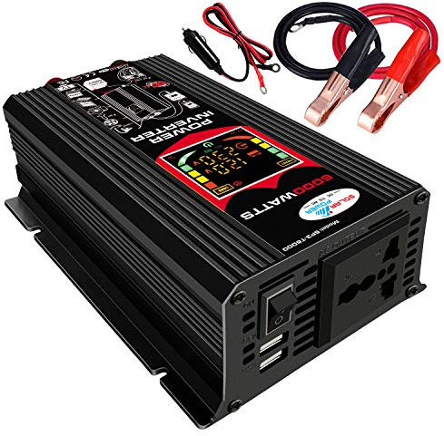 Bedler Inversor de Onda sinusoidal modificada Alta frecuencia 6000W Potencia Watt Inversor de Corriente DC 12V a CA 220V Convertidor Cargador de Corriente para automóvil Inversor con 2.1A Puerto USB