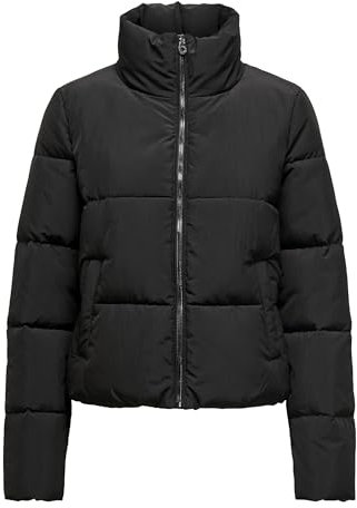 ONLY Damen Kurze Jacke ONLDOLLY Warm Gefütterte Puffer Übergangsjacke mit Reißverschluss ohne Kapuze, Farben:Schwarz, Größe:S
