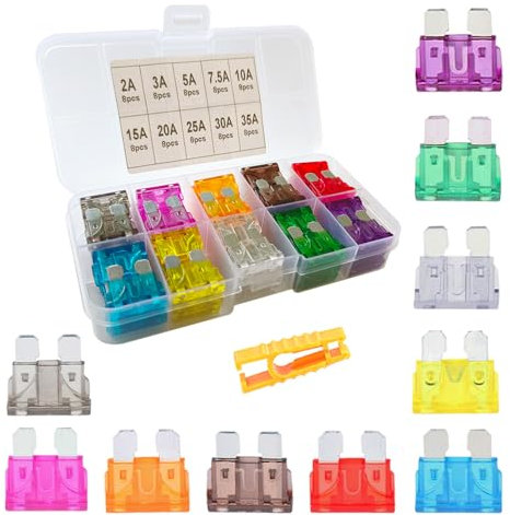 Aiqeer 80 Pezzi Auto Standard Fusibile Set, Medio Fusibile a Lama, con Fusibili Estrattore, per Auto Moto Barche (2A 3A 5A 7.5A 10A 15A 20A 25A 30A 35A)
