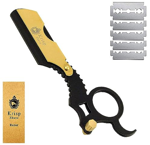 Professional Straight Razors For Men - Straight Edge Barber Razor Shaving Kit For Close Shave - Beard Cut Throat Safety Razor Shavette Navajas Para Barbero - 10 Shaving Blades By Krisp Beauty