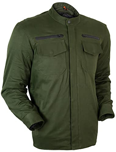 Motorrad Hemd mit Protektoren Jeans Biker Jacke (Khaki, l)
