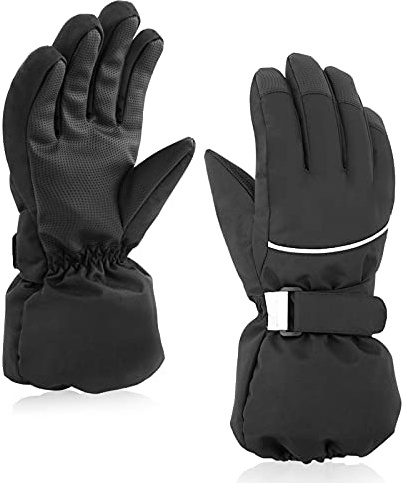 SEYUFN Gants Hiver Enfant Gant Ski pour Garçons Gants Chauds pour Filles avec Doublure en Polaire Mitaines Ski de Protection Imperméables Gant de Sport de 4 à 14 Ans (Noir, M(7-10 Ans))