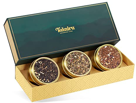 Teaniru, Grandeur Tea Collection | 3 Loose Leaf Tea Sampler | Variety Pack Assortment of Green, Herbal & Black Tea | Gluten Free & Sugar Free | Gift Set for Men & Women | Thanks Giving