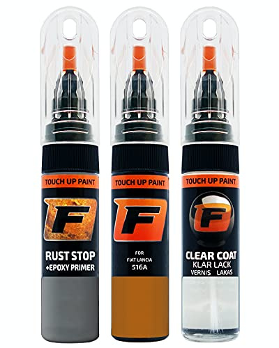 FIRANTO Kit Riparazione Vernice Auto per Fiat Lancia 516A Arancio Solare/Zucca - Set rimuovi Graffi per Vernice Auto 3in1-15ml Primer, Pennarello ritocchi Vernice, Vernice lucidante