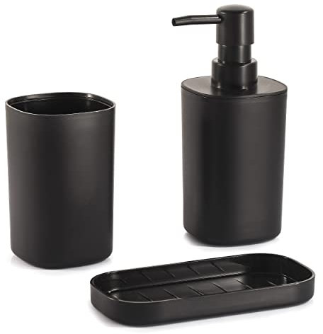 MSV Bad Accessoires - Dispensador de jabón, jabonera, Vaso para cepillos de Dientes, Lona Color Gris