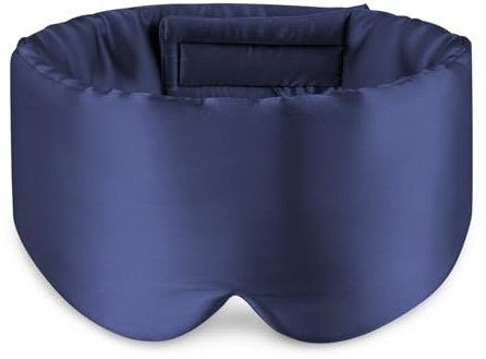 Zenssia 100% Mulberry Silk Sleep Mask Eye Mask for Man and Woman with Adjustable Headband, Full Size Large Sleep Mask & Blindfold for Total Blackout for All Night Sleep, Travel & Nap-Dark Blue