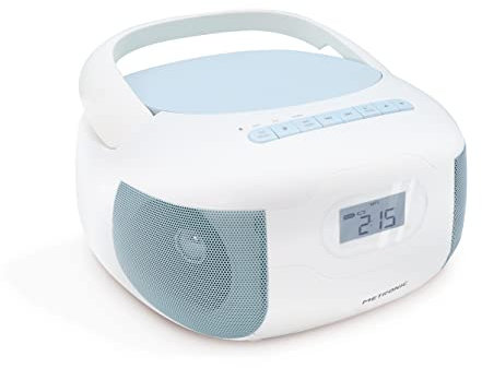 MOOOV 477187 Lecteur CD Radio FM Portable Bluetooth - Poste Boombox Stéréo MP3 Entrée USB, AUX-in, Micro-SD, Prise Casque, Ecran LCD - Alimentation Secteur ou Pile - Bleu