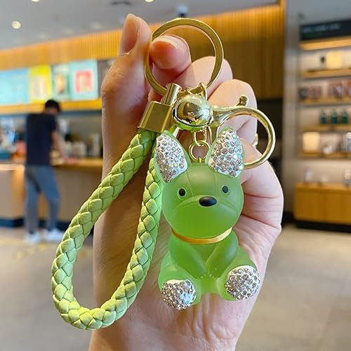 Glitzer Strass Französische Bulldogge Schlüsselanhänger Nette Kreative Cartoon Hund Auto Schlüsselring Anhänger Familien Freund Geschenk Taschenanhänger Rucksäcke Handtasche Koffer Dekoration Charme