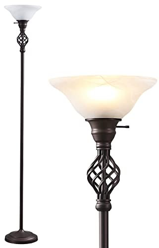 GyroVu Torchiere Floor Lamp for Living Room, LED Standing Reading Light for Bedroom with Glass Shade for Living Room Corner Bedroom Home Office,Bulbs Included (Red Brown,Glass 1 Head)