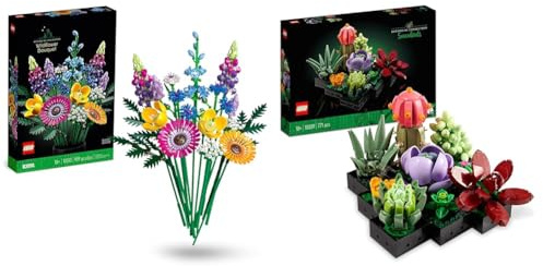 LEGO 10313 Icons Wildflower Bouquet Set, Artificial Flowers with Poppies and Lavender, Crafts for Adults, Home Décor, Botanical Collection & 10309 Icons Succulents Artificial Plants Set