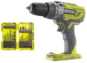Pack RYOBI - Perceuse à percussion R18PD3-0 - 18V One+ sans batterie ni chargeur - Coffret 32 accessoires perçage - vissage - boulonnage RAK32DDMIX
