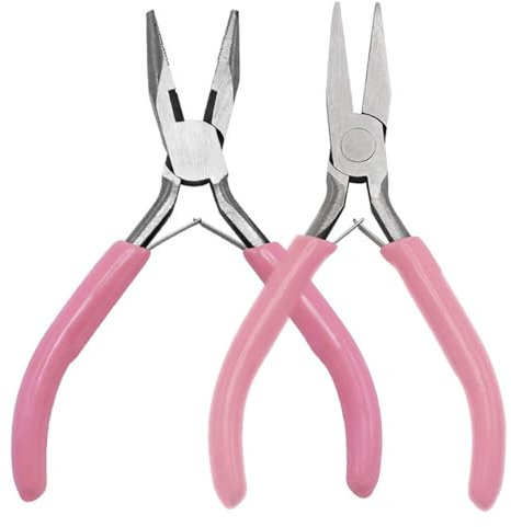 Aormuie 2 Pack Jewelry Making Pliers Set Needle Nose Plier Flat Nose Pliers Compact Mini Precision Plier for Jewellery Making and Repairing, ASD-954