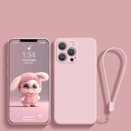 HEARSO Custodia in silicone di colore carino di lusso per iPhone 14 Pro Max 12 Pro 13 12 11 X XR XS Max 7 8 Plus SE MiNi Cover con cinturino, rosa, per iPhone 11