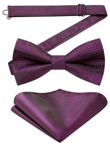 Enlision Fliege für Herren Einfarbig Fliege mit Einstecktuch Set Vorgebunden Einstellbar Anzug Fliege Formell Smoking Fliegen für Hochzeit Party