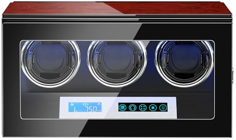 Dreifacher Automatischer Uhrenbeweger Für 3 Uhren Hölzerne Uhren Rotation Aufbewahrungsbox Display Box Mechanische Uhrenbox Mit Automatikaufzug Mit LCD-Touchscreen-Display Für Herren Und Damenuhr