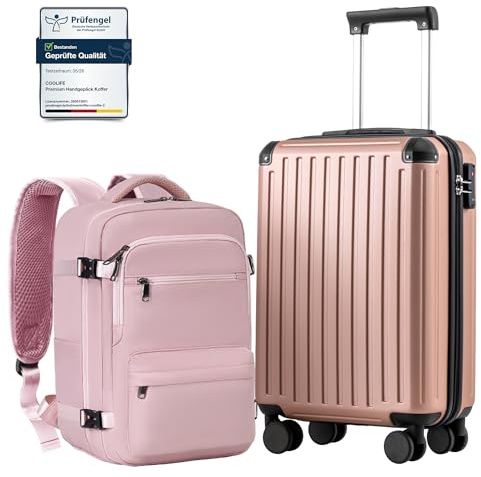 COOLIFE Ryanair Kabinenkoffer-Set 2tlg - 55x35x20+40x30x20 cm EasyJet TSA | PC+ABS Handgepäck Koffer, 4 Doppelrollen, Handgepäck Rucksack, Laptopfach – für Kurzurlaub, Geschäftsreisen & Flugreisen