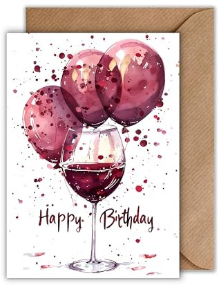 WBdesignz Wein Geburtstag Karte mit Umschlag - Geburtstagskarte Rotwein Happy Birthday Glückwunschkarte zum Geburtstag Weintrinker (DIN A6)