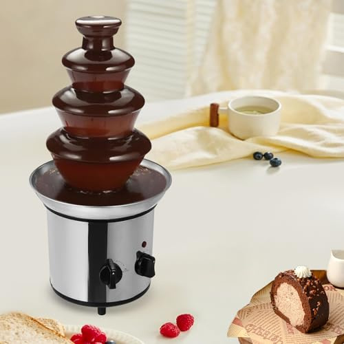 Fuente de chocolate de 4 niveles con función de fusión, función de flujo y función de mantenimiento del calor, fuente de chocolate para brunch, fiesta, Navidad