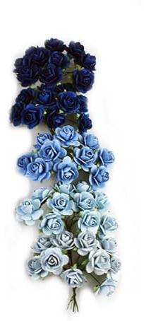 KADADSA 50 pcs Tiny Artificial Roses Mixed Dark and Light Blue Shade Five Color Mulberry Paper Flower 15-24 mm Flower Wedding Scrapbooking (20-24 mm / 50 pcs)