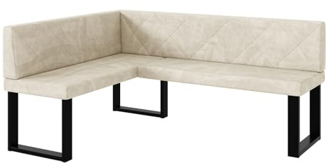 MEBLINI Eckbank für Esszimmer - Küchenbank - Essecke - Sitzecke Küche - ERIC - U-Beine 128x168x87cm Links - Creme Samt