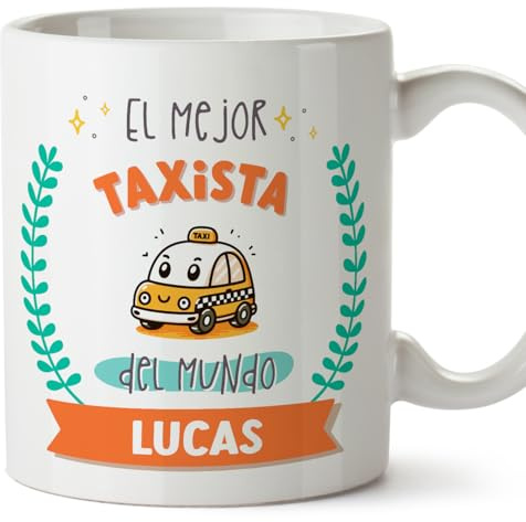 MUGFFINS Tazas Personalizadas para TAXISTA hombre - En Español - Mejor del mundo - Con dibujo - 11 oz / 330 ml - Regalo Personalizable original y divertido
