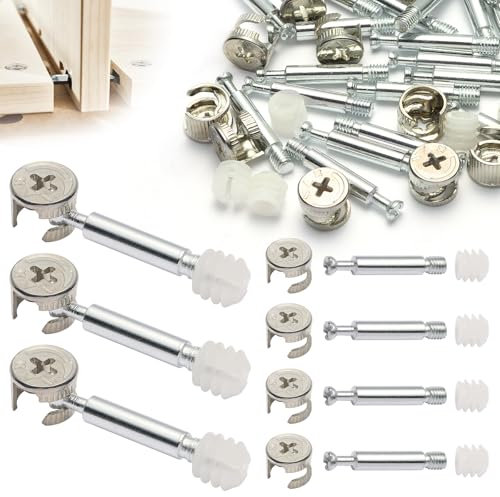 TXXATX 32 Pezzi Ferramenta per Mobili M6 Giunzioni per Mobili con Connettori Eccentrici Ø14,6 mm Tasselli Filettati M6x40 mm Dado in Plastica per Mobili Ø11 mm per Mobili da Ufficio Armadi e Scaffali