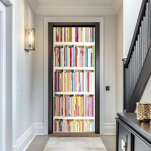 Selbstklebend Türbekleben Bücherregal Türtapete 95x215 cm, TürPoster Bücherregal Türbilder 3D Türaufkleber Dekoration Poster Tapete Türfolie, PVC Fototapete Wandtattoo Tür Tapeten m2833